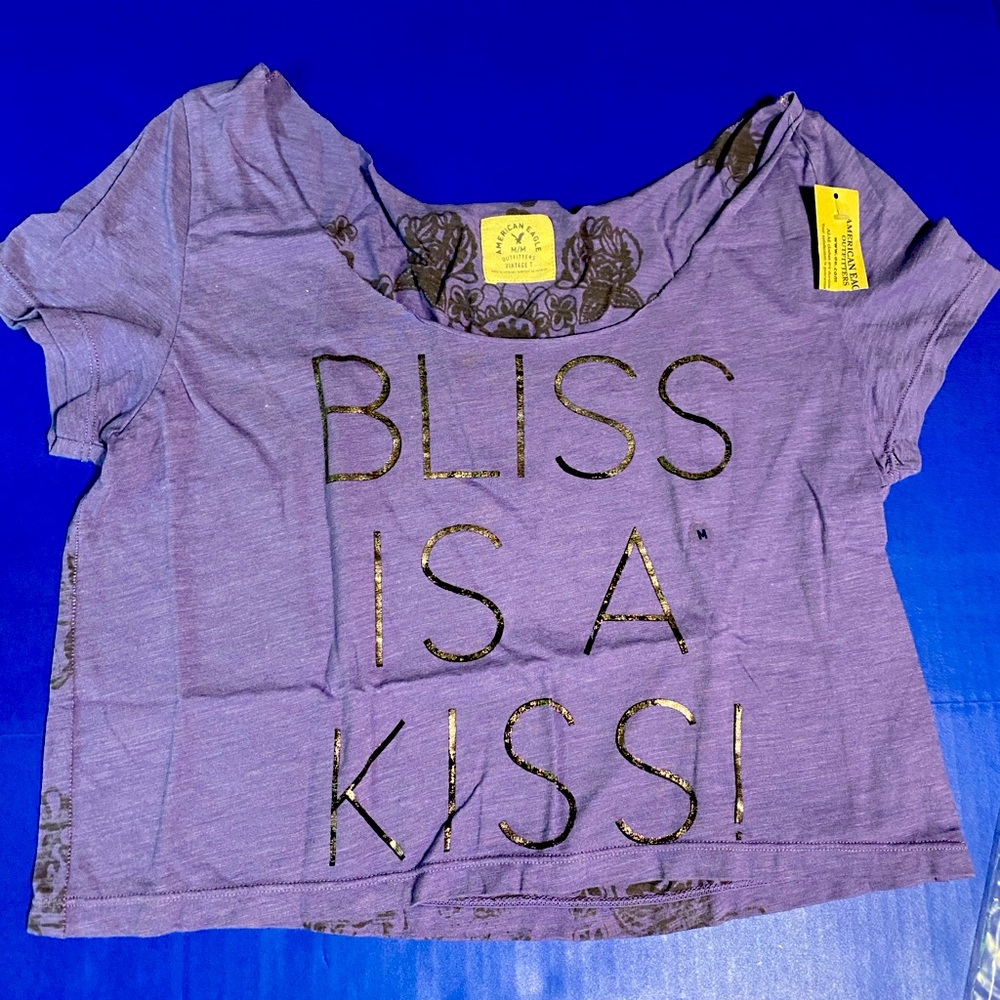 American Eagle Outfitters NWT Y2K Purple Vintage Crop Tee Bliss Is A Kiss! M